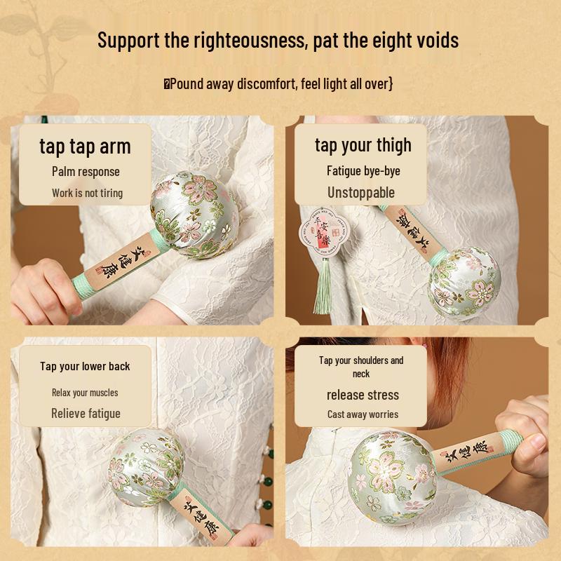 Year of the Horse Mugwort Meridian Massage Hammer - Solid Color Brocade Multifunctional Health Gift