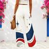 Women Plus Size Red Blue White Star Printed Loose Wide Leg Full Length Casual Pants