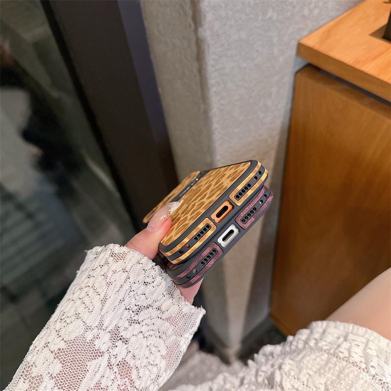 Fashion Leopard Print Leather Texture Phone Case For iPhone 17 16 15 14 13 Pro Max Instant Turn 17 Large Window Shockproof Cover