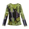 European 2025 Autumn/Winter V-Neck Ruched Mesh Print Slimming Long Sleeve Shirt