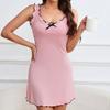 Women Nightgown Ruffle Trim U-Neckline Suspender Nightdress Soft Breathable Sleepwear Elegant Charming Home Dress