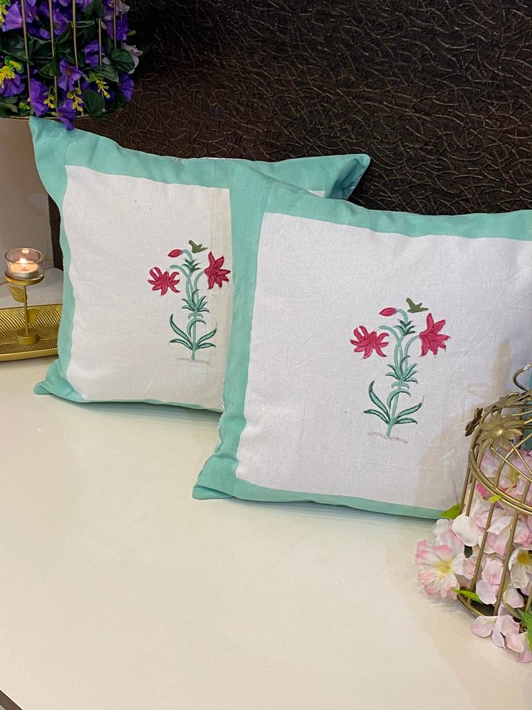 Pair of Handblock Printed Cushion Covers- 16*16 Inches (Copy)