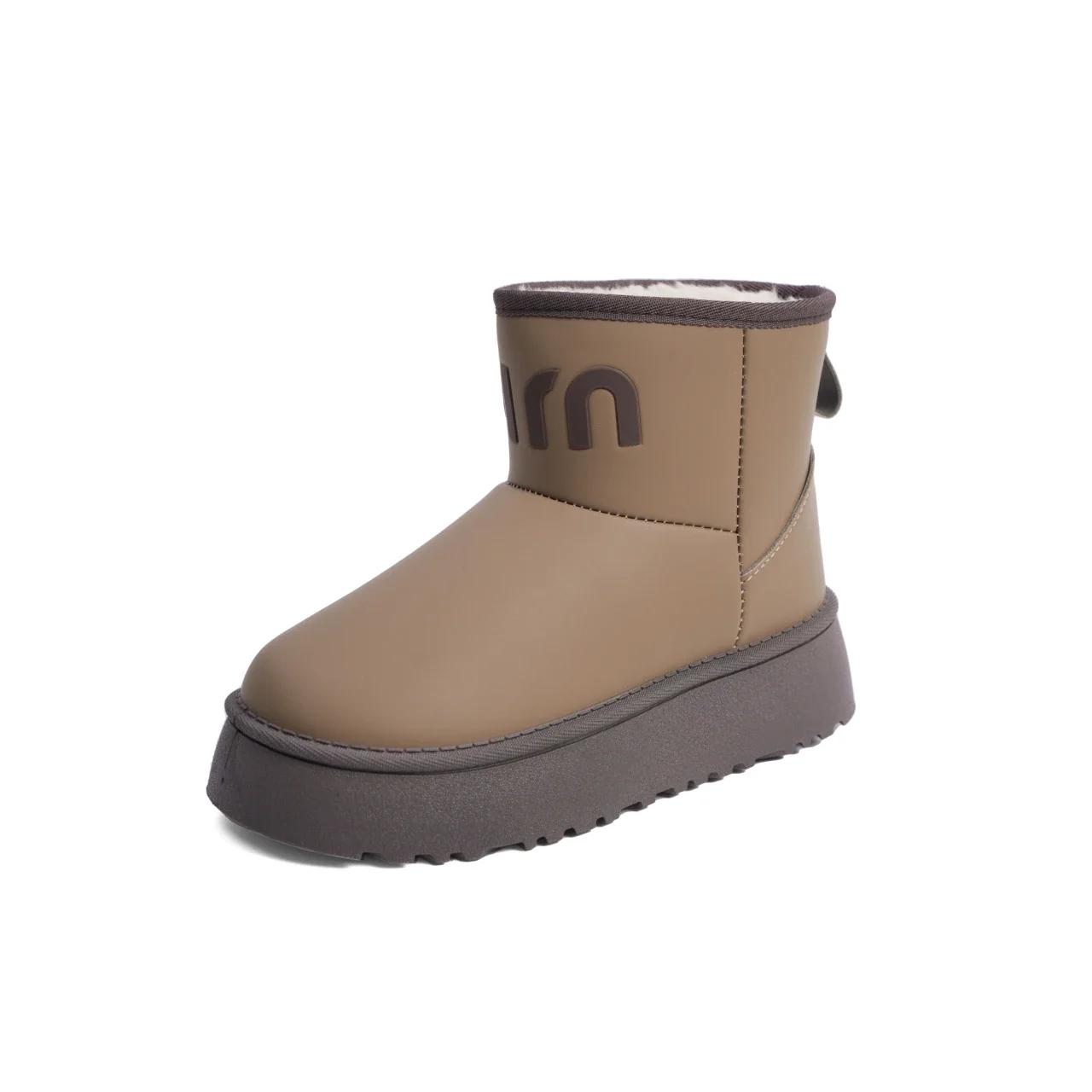 

Fashion 2024 New Winter Snow Short Boots Thick Sole Anti-slip Plush Fleece for Warmth Water Proof Black Brown White Jean Shoes for Women 41 коричневий