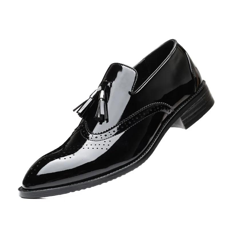 Trend Men Dress Shoes for Men Oxfords Patent Leather Brogue Shoes Classic Business Suits Formal Shoe Man Tassel Leather Loafers