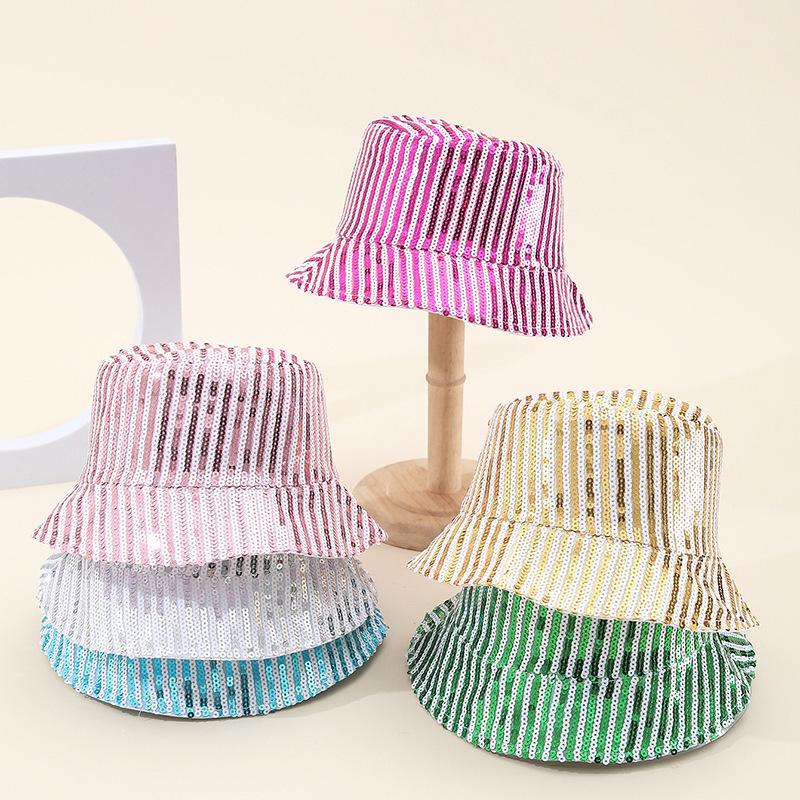 Wind Mixed Color Sequined Bucket Hat Female Fashion Versatile Internet Celebrity Face Small Hat Female Foldable Basin Hat