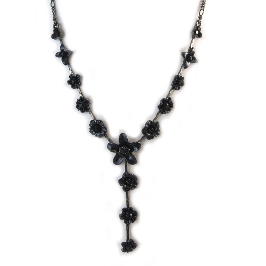 Les Trésors De Lily [N8442] - Black 'Paradis Floral' Designer Necklace