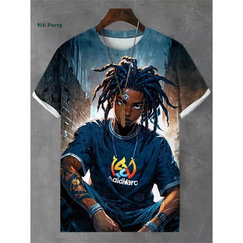 Ladies T-Shirt Blue Wave And Cat Graphic Print Retro Fashion Casual Street Round Neck Oversized Ladies Summer Clothing