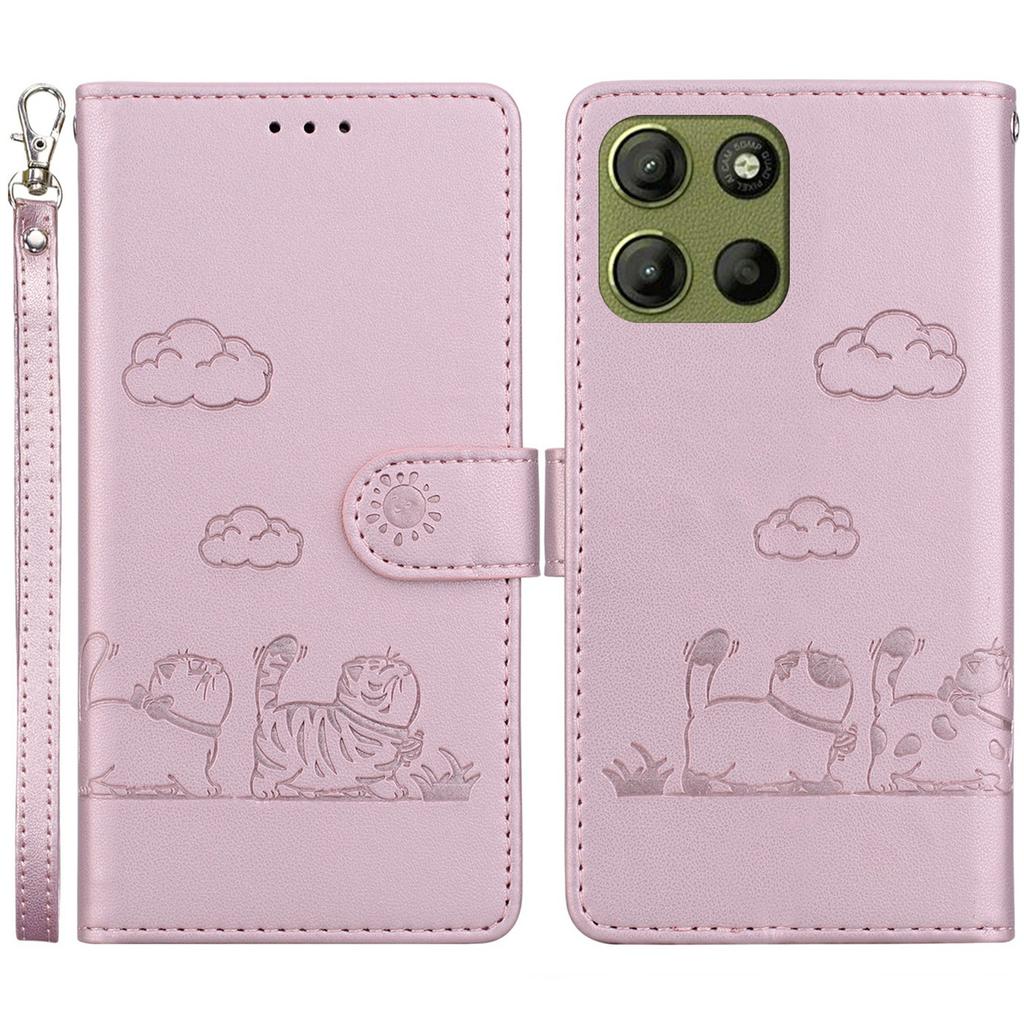 For Motorola Moto G15 4G Case RFID Blocking Kitten Pattern TPU+PU Leather Phone Cover