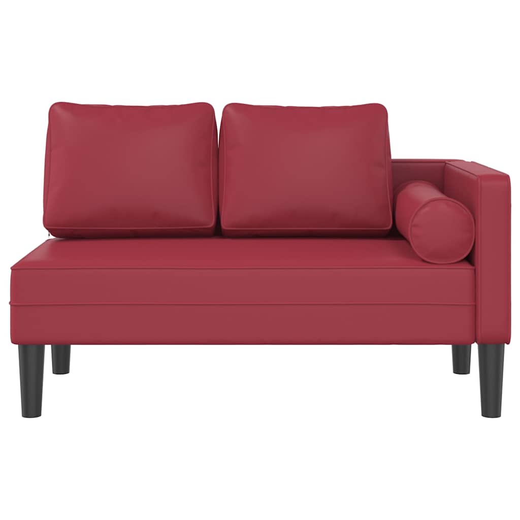Chaise Longue with Cushions Burgundy Artificial Leather