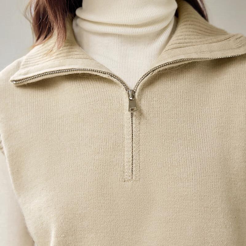 She Pool Damen Strickweste mit hohem Kragen und halbem Reißverschluss