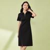 Women's Short Sleeve Slit Midi A-Line Polo Dress