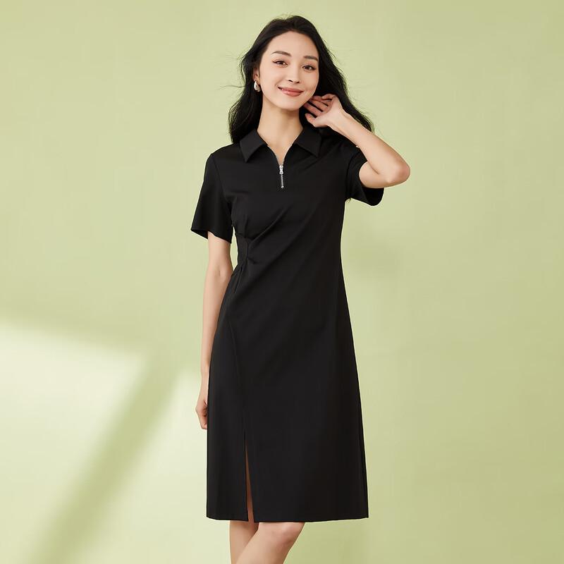 Women's Short Sleeve Slit Midi A-Line Polo Dress