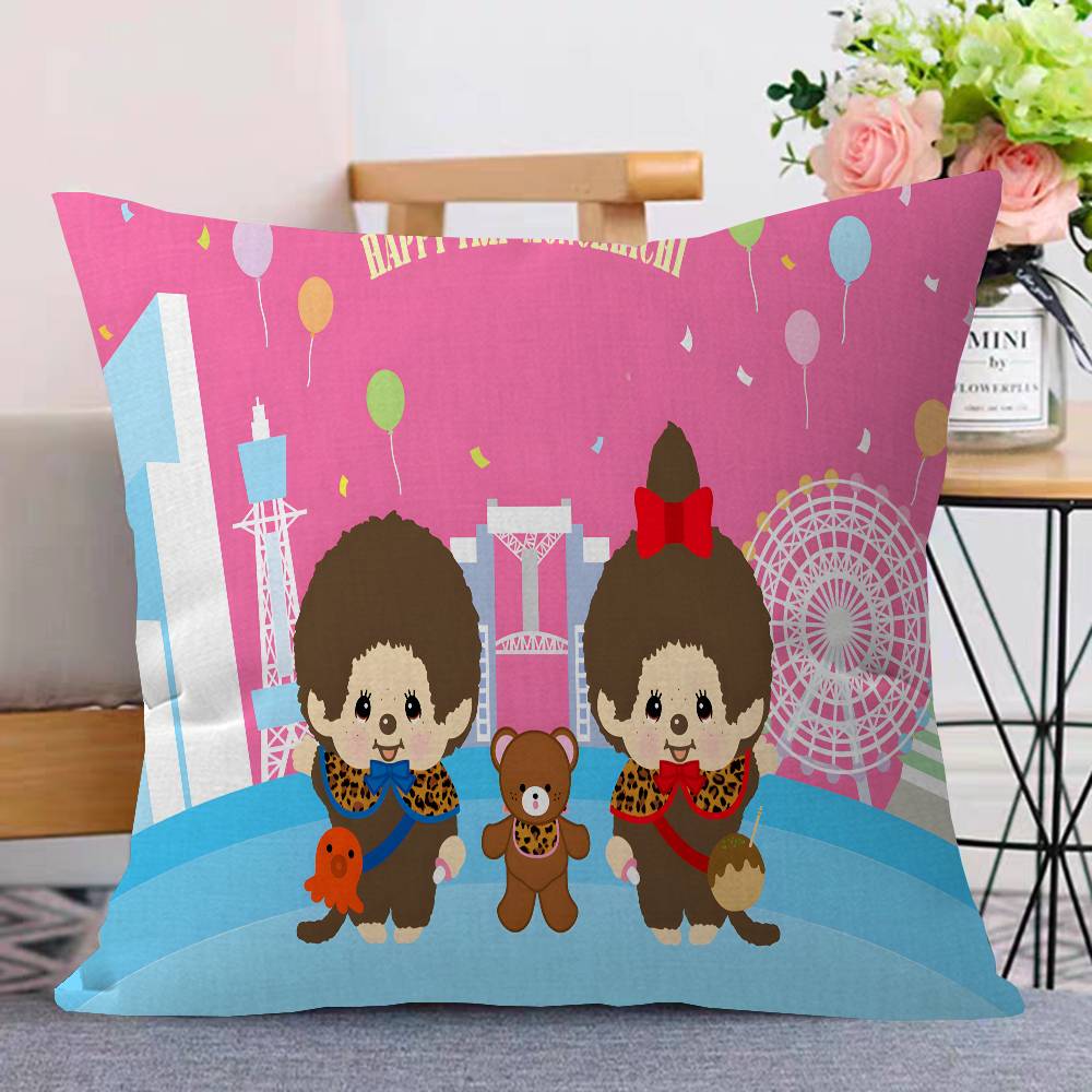 Anime M-Monchhichi Cushion Cover Car Throw Pillow Case For Sofa Car Christmas Gift 40x40cm 45x45cm