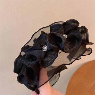 Korean Style High-end Luxury Headband Fashion Retro Crystal Mesh Headband Hair Bundle Women's Black Ruffled Hair Accessory Gift