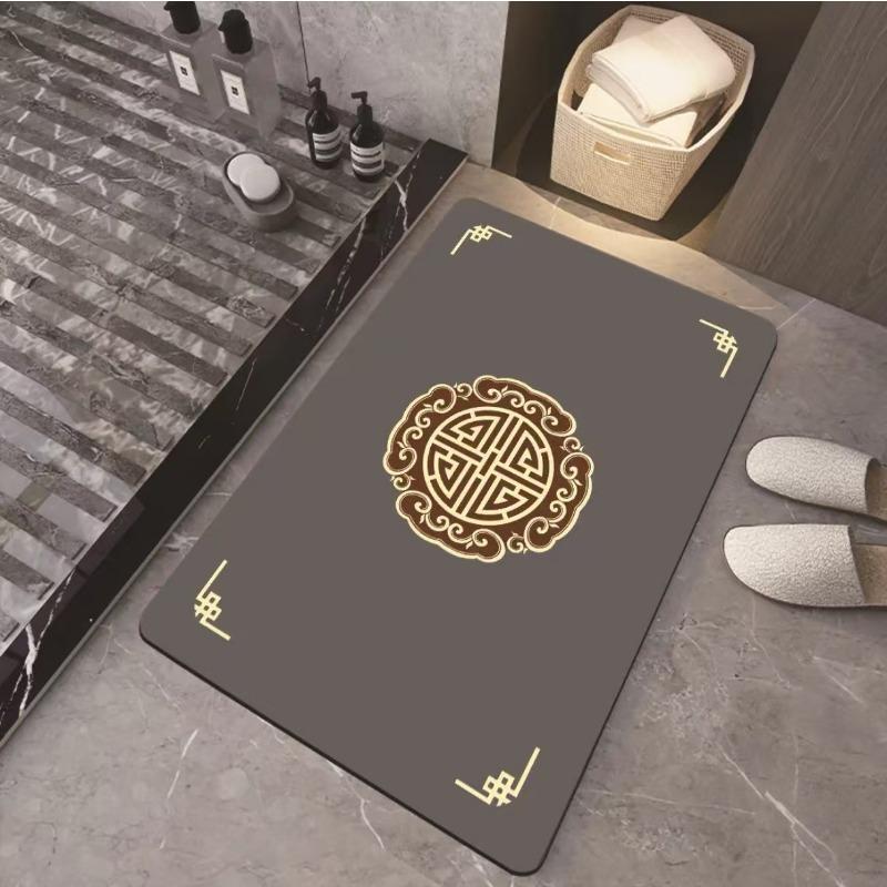 New Chinese Style Light Luxury Style Pattern Diatom Mud Floor Mat Bathroom Bathroom Water Absorption Anti-slip Quick-drying Foot Mat