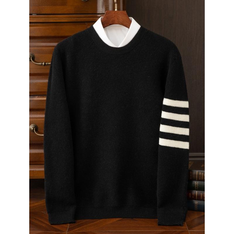

Полосатый свитер с круглым вырезом для мужской осени и зимы, новая простая и универсальная кашемировая трикотажная базовая рубашка, приятный к коже и теплый свитер XXXL