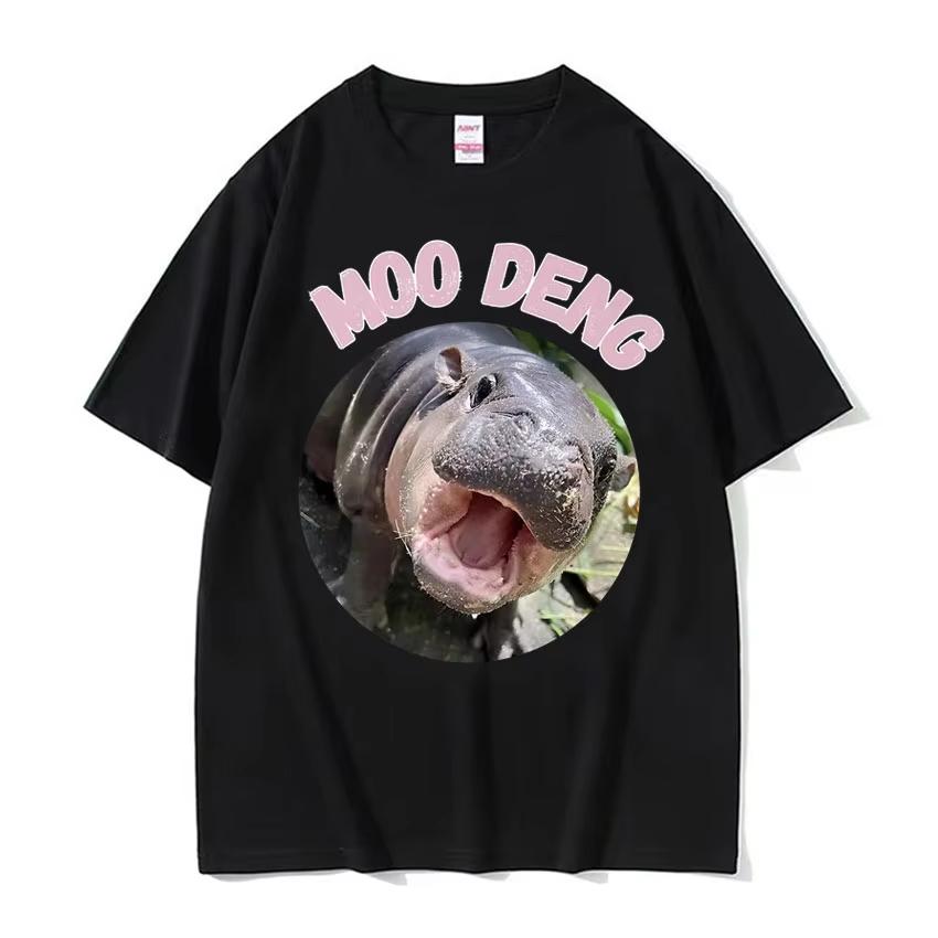 Moo Deng Bouncy Pig in Thai Picture The Cute Baby Hippo Funny Meme T Shirts Men Women Casual 100% Cotton Oversized T-shirt Tops S разноцветный