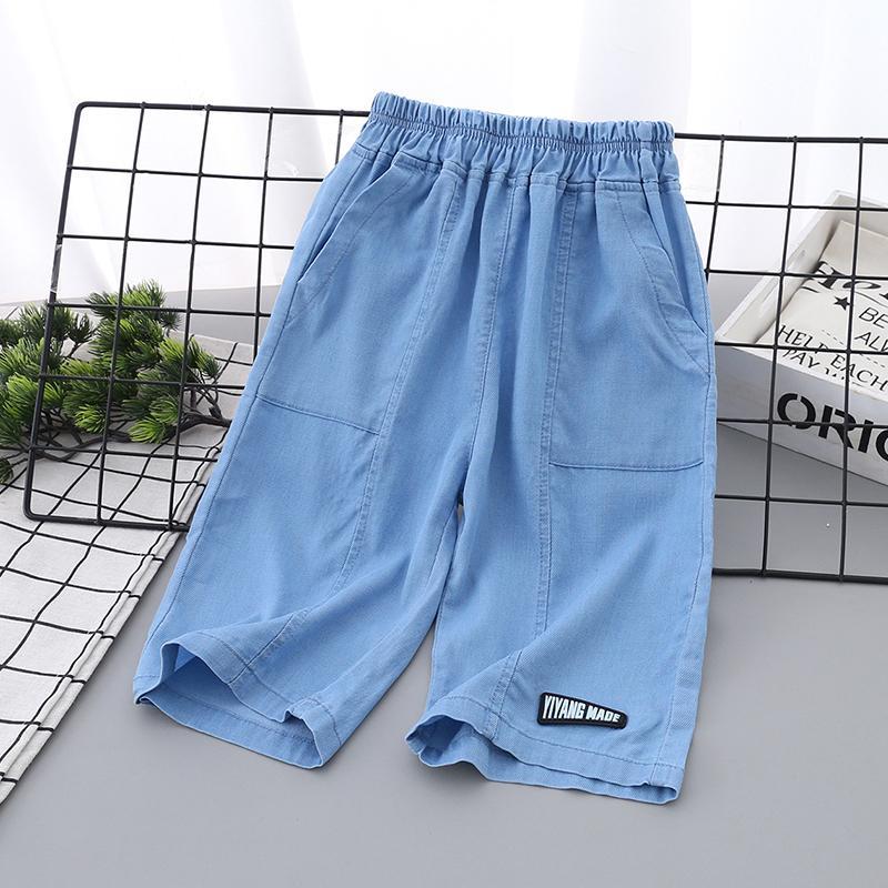 

Детские легкие укороченные шорты из хлопкового денима Tencel, летние шорты для мальчиков, средние и большие, для детей 170 светло-синий