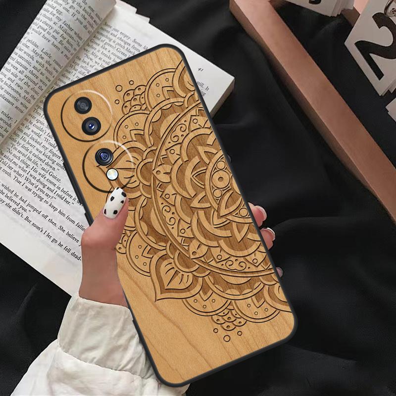 Mandala Floral Wood Case For Honor 90 Lite Magic 5 Pro 70 50 10 Honor X8 X7 X9 X9a X8a X7a X6a 9X 8X Back Cover
