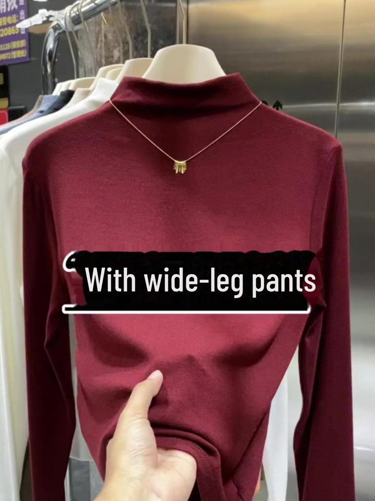 Women's Slim Half-High Collar Long-Sleeve T-Shirt - 2025 Autumn/Winter Collection