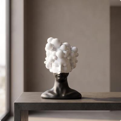 Female Bust Sculpture Minimalist with Bubble Hair Abstract for Office