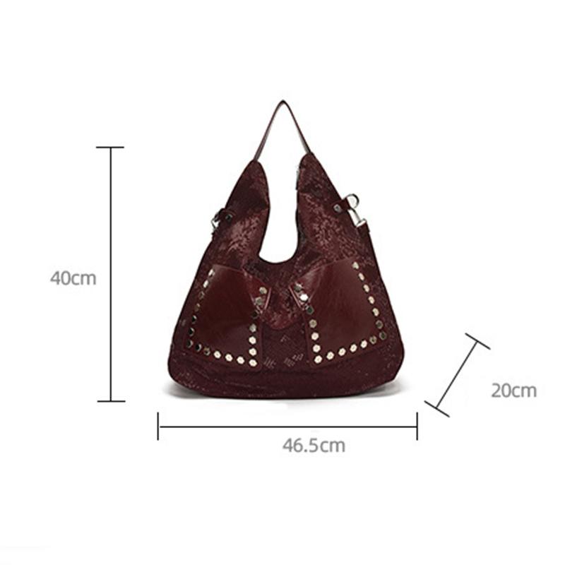 Torba tote z imitacji skóry węża, duża pojemność, miękka skóra, nitowana, torba na ramię, modny luksusowy design, damska torebka CLE