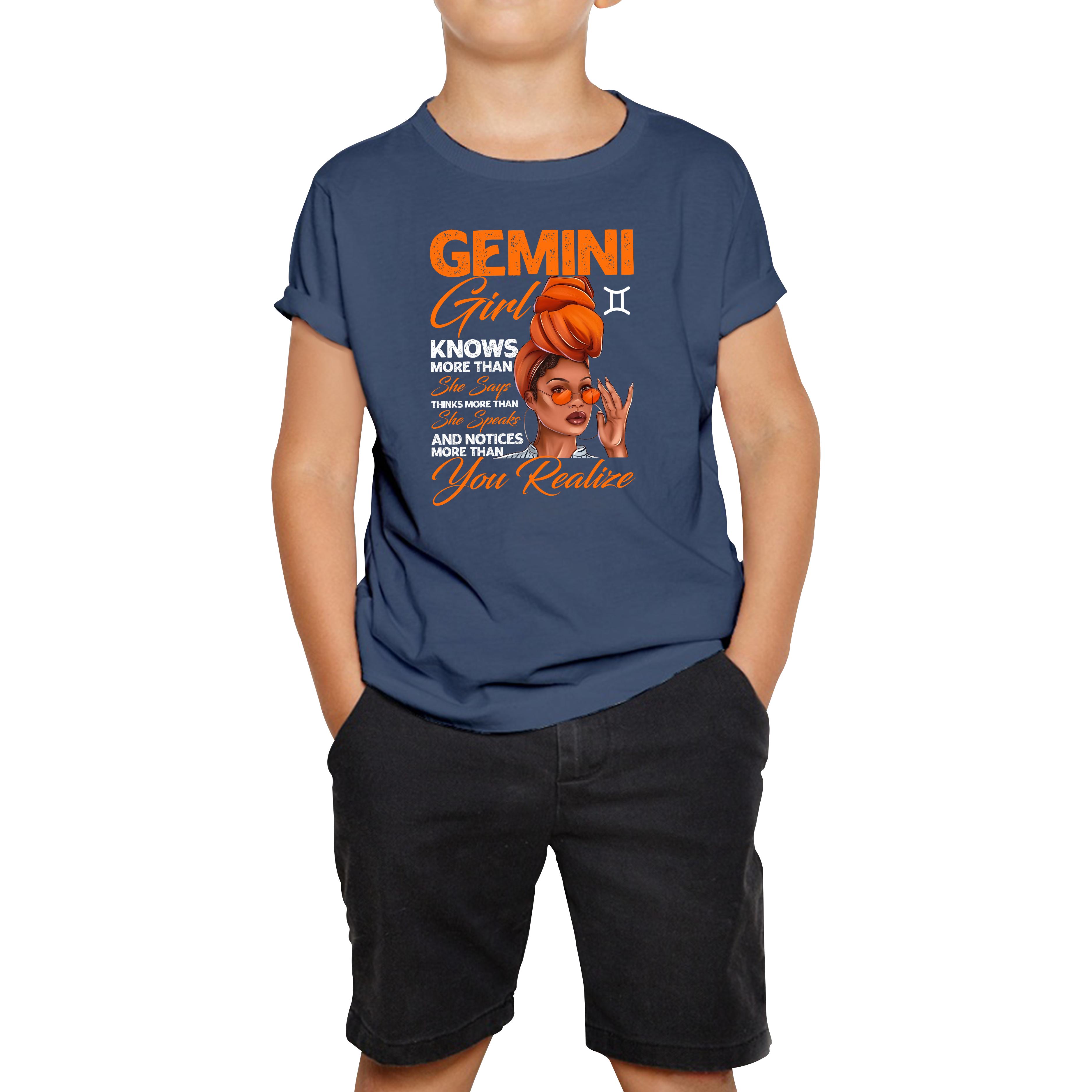 Gemini Girl Knows More Than Think More Than Horoscope Zodiac Astrological Sign Birthday Kids Tee 100