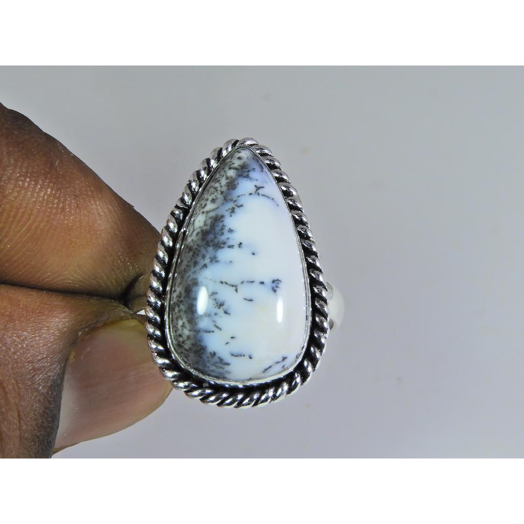 Natural Dendrite 925 Solid Sterling Silver Ring Size US-8.5 PG-16