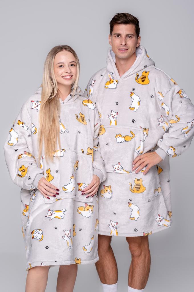 Koc Bluza Oversize Ciepła Gruba Kocobluza 2W1 Xxl Koty Futrzak [Kb-W10]