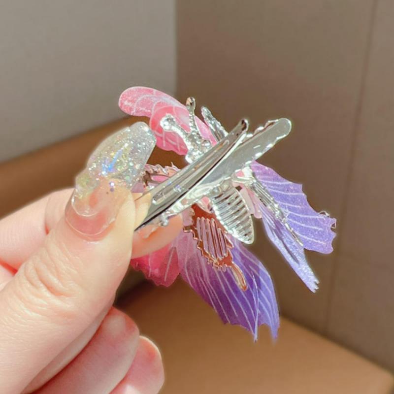 2pcs Korean Moving Butterfly Hair Clips for Girls Double Layered Wings Pearl Butterfly Hairpin Headwear Girls Kids Hair Accessories