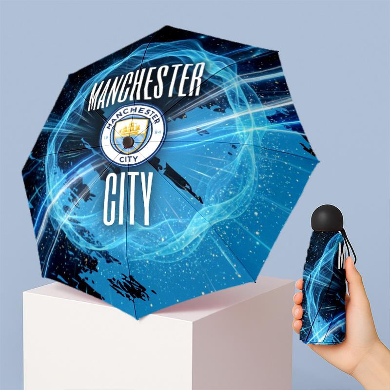 Manchester City Muster Druck Mini 5-fach 8 Rippen Kompakter Regenschirm Winddicht Wasserdicht Leicht Tragbar Faltbar
