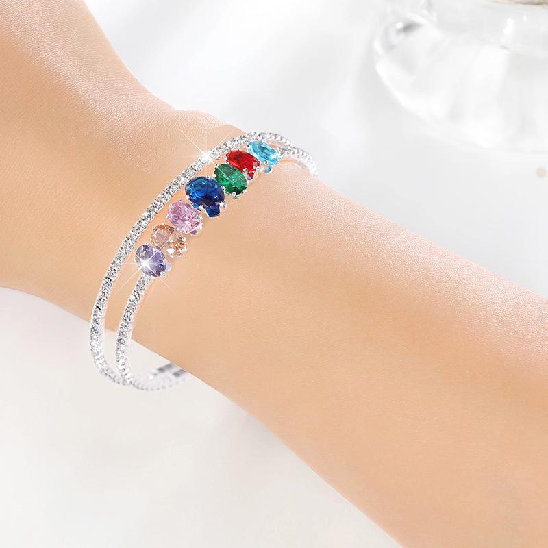 Offenes einreihiges und zweireihiges Strassarmband, Brautfarbe elastisch verstellbares Zirkonarmband Armschmuck