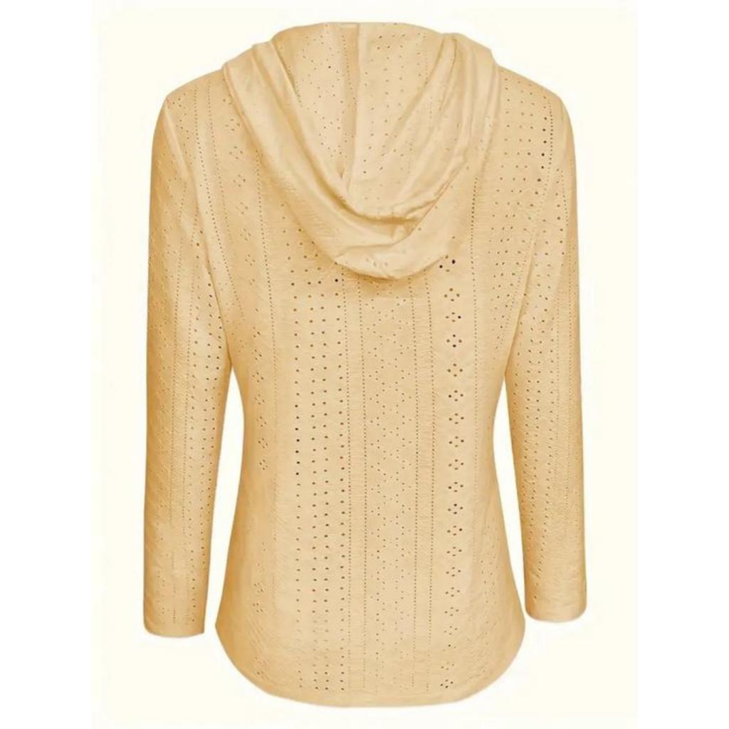 Fashion Women's Hoodie Knit Drawstring Button V-neck Long Sleeve Pullover Casual T-shirt