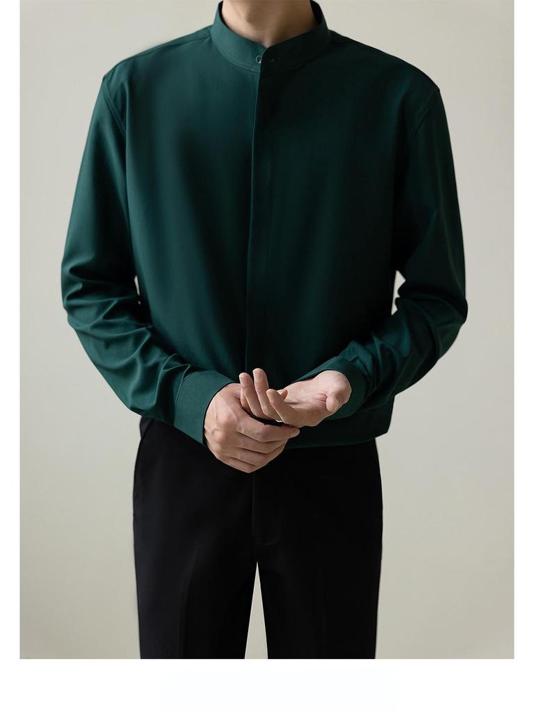 Men's Autumn Light Mature Style Non-Iron Slim-Fit Korean Ice Silk Long-Sleeved Shirt