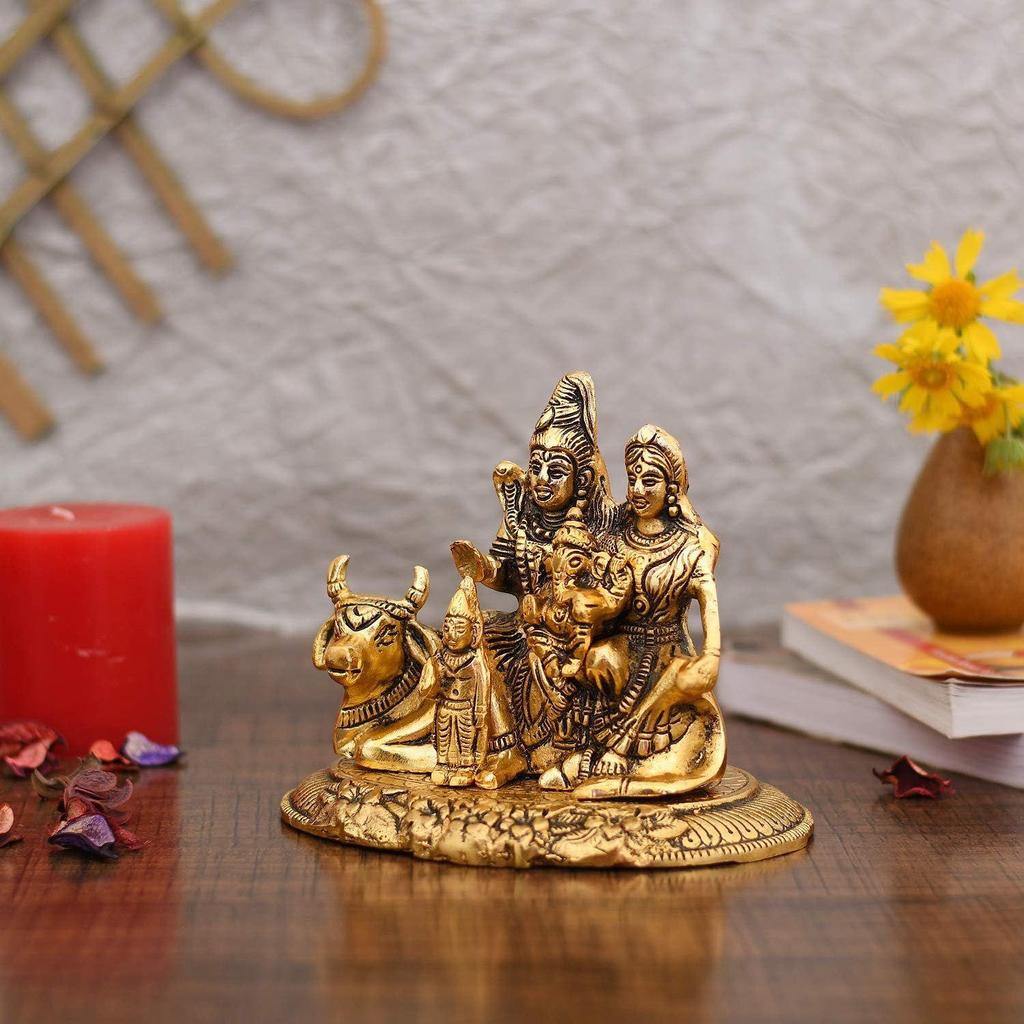 Handcrafted Shiva Parvati Ganesh Idol Shiv Parivar Murti Statue Sculpture - Lord Shiva Idols Family Sitting On Nandi Showpiece Figurine