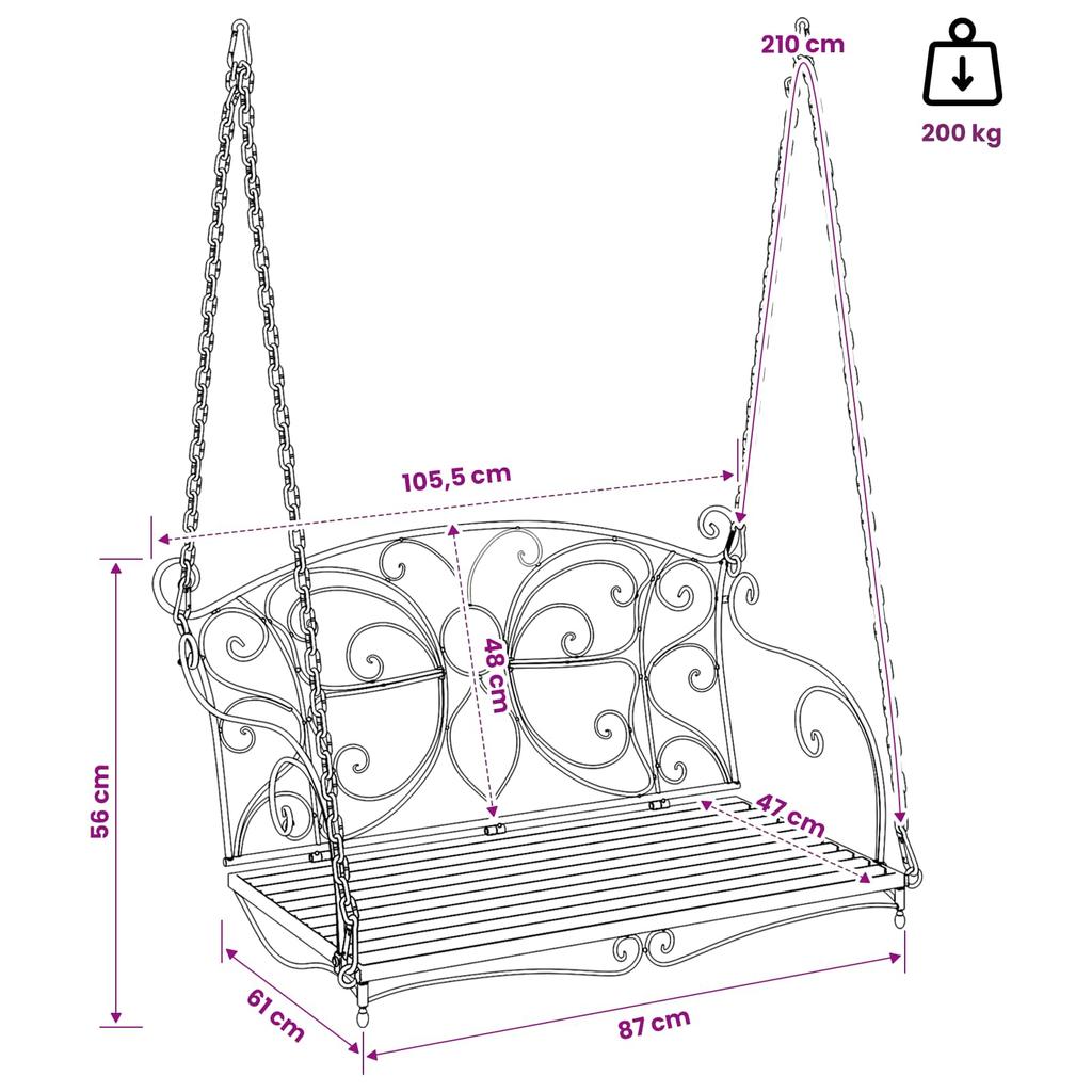 Panca da Giardino Sospesa in Acciaio 105,5 x 61 x 56 cm Bianco Antico