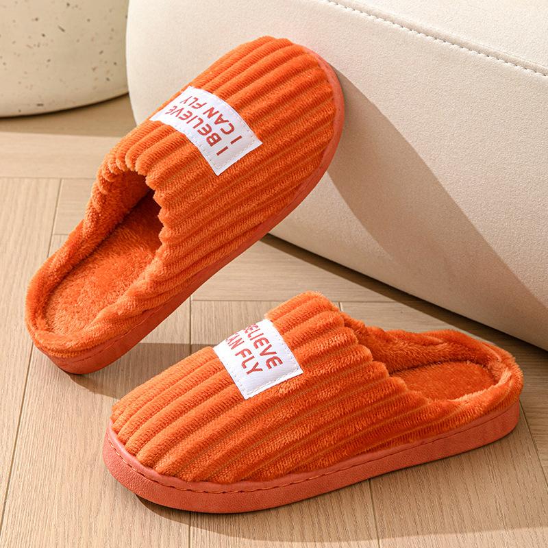 Home cotton slippers autumn and winter 2025 new indoor home non-slip thick bottom striped plush slippers to keep warm