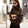 Stylish Women's Motorcycle Jacket with Thickened Lamb  Simulated Leather