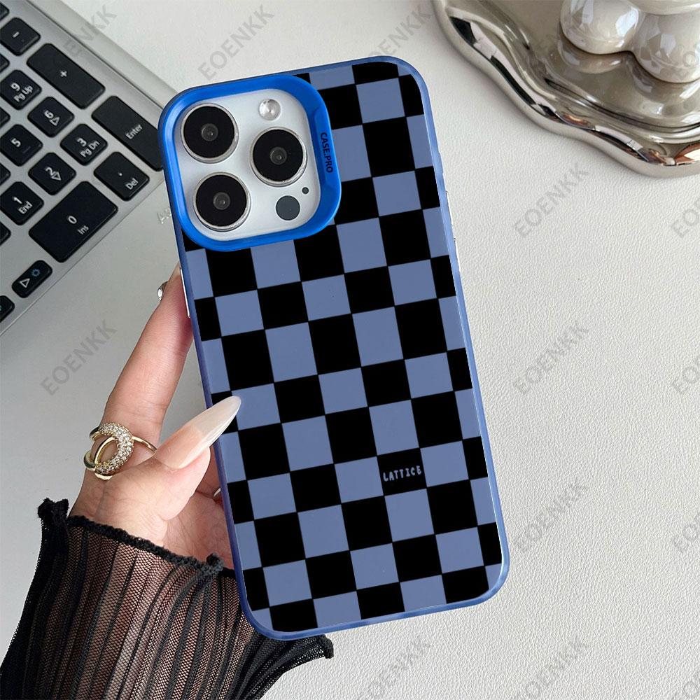 Modern Geometric Checkered Pattern Phone Case For iPhone 11 12 13 14 15 16 Pro Max 7 8 14 15 16 Plus X XR XS Max Protection Case