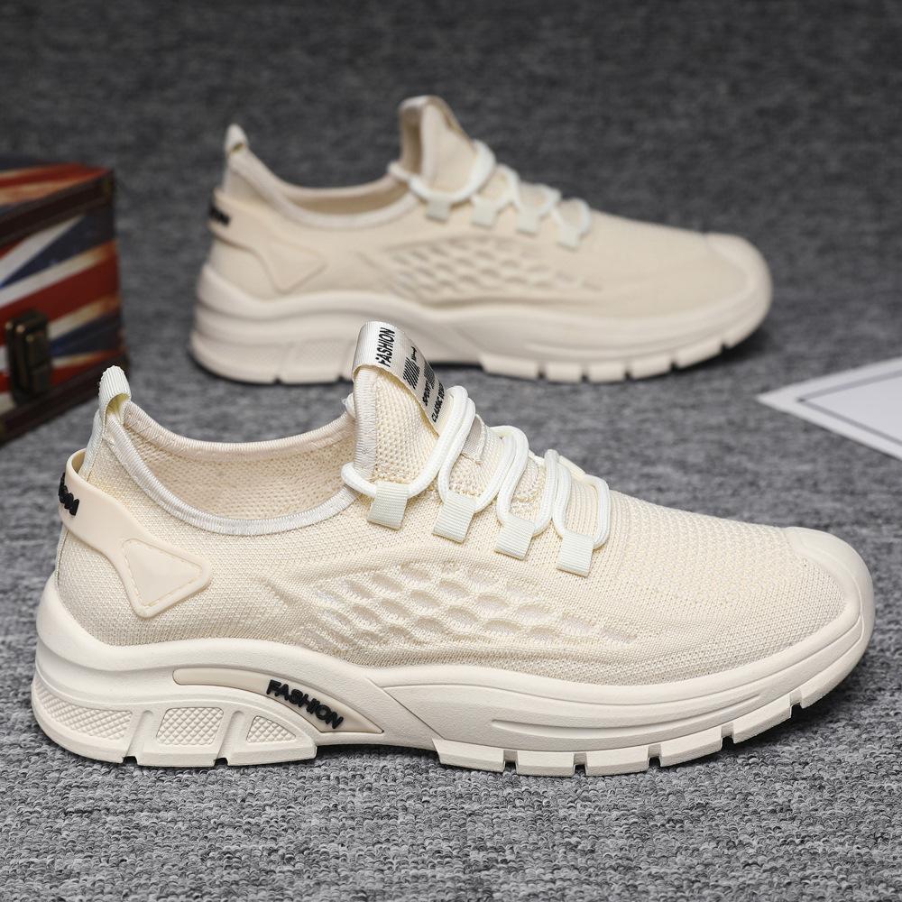 

Men s shoes 2024 autumn new breathable thin mesh fly-woven platform casual net shoes trendy with men s sports trendy shoes 39 бежевый