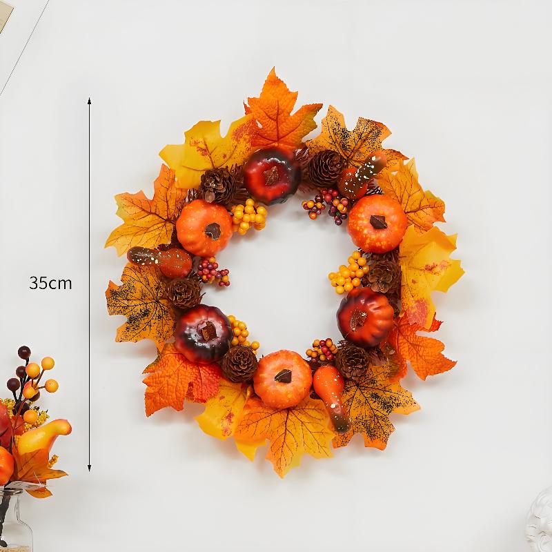 Fall Wreaths For Front Door Autumn Large Pumbkin Wreath With Berry Halloween Harvest Festival Wreaths Garland Gift For Friend