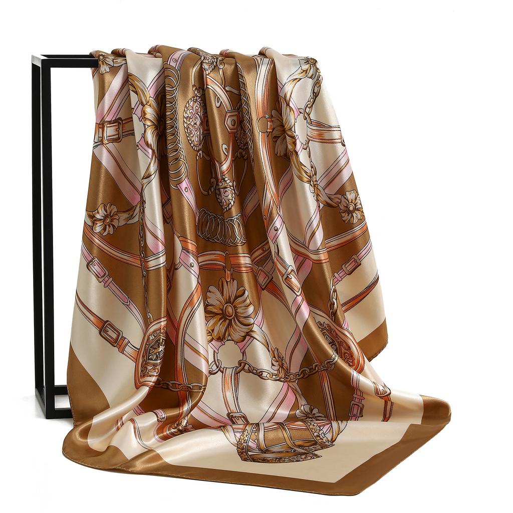 Silk Scarf Scarftop Headwraps For Women Vintage Four Seasons Hair Scarve 90*90Cm Hijab Foulard Iuxe Bandana Femme Headscarf