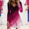 Women Plus Size V Neck Long Sleeve Abstract Swirl Printed A Line Dress