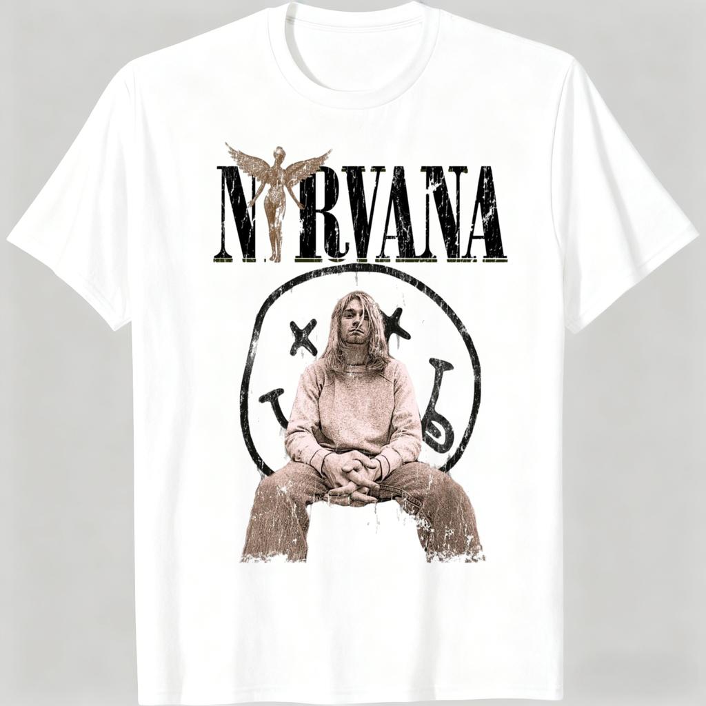 New Nirvana rock band mens 100cotton Tshirt hiphop style Mens and Womens oversized Y2K Tee Casual Loose Outdoor Street