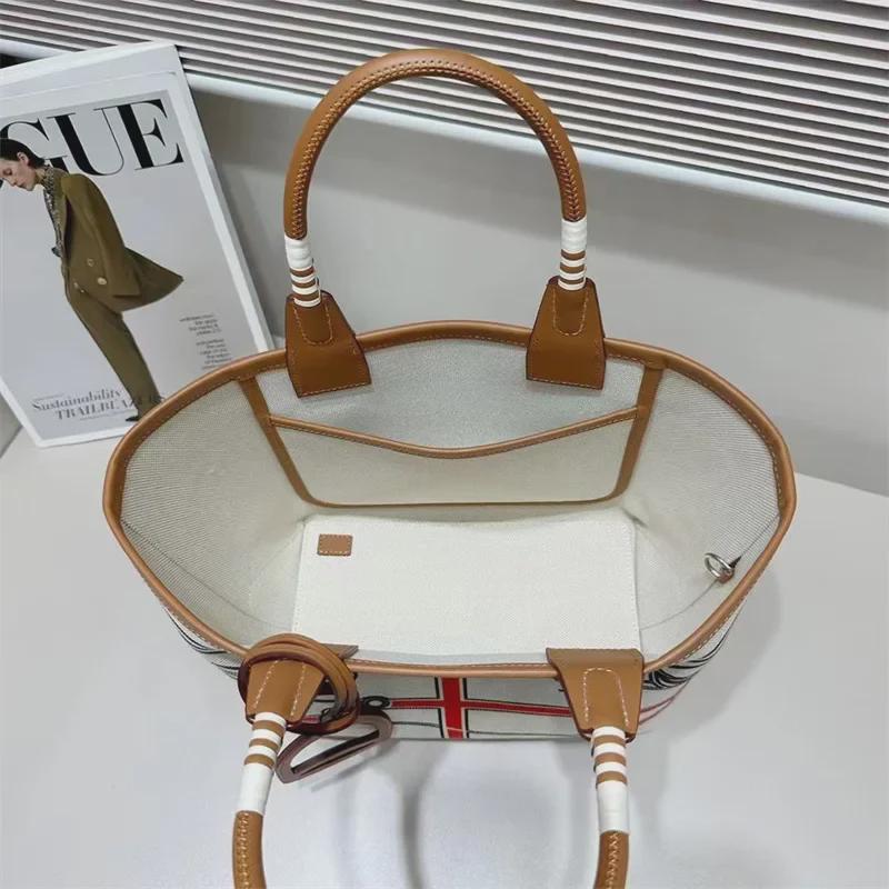 2024 High-End Women's Canvas & Leather Tote: Versatile, Large-Capacity, Handheld or Shoulder Bag