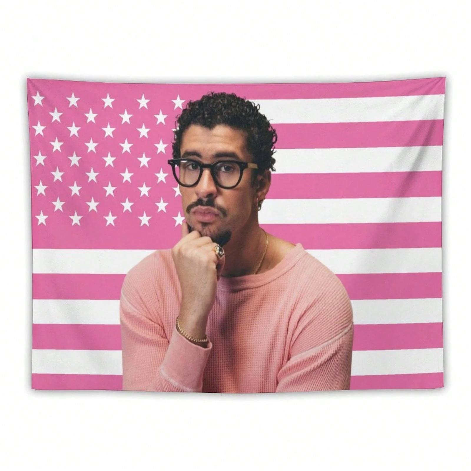 Jmg Household Supplies 1Pc Bad Bunny Bad Music Print Usa Flag Tapestry, Patriotic Stars And Stripes Design, Album Merch Wall Hanging, Horizontal