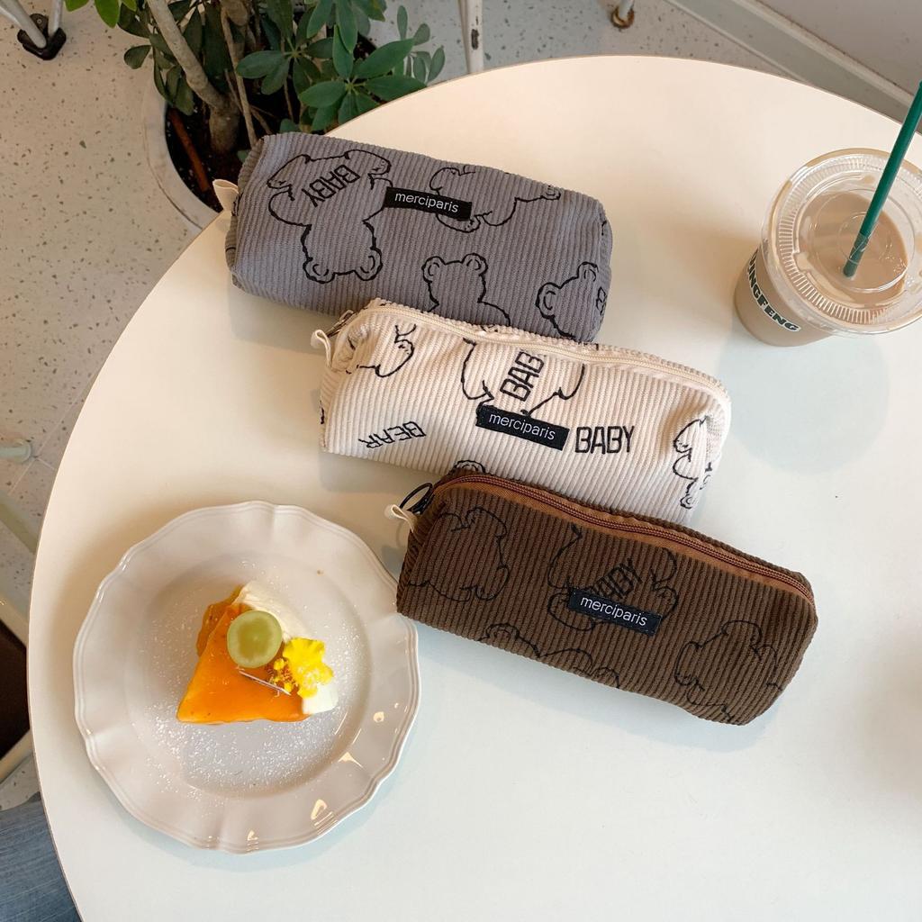 Kawaii urso para meninas japonês papelaria lápis caso bolsa de veludo grande capacidade material escolar lápis bolsa