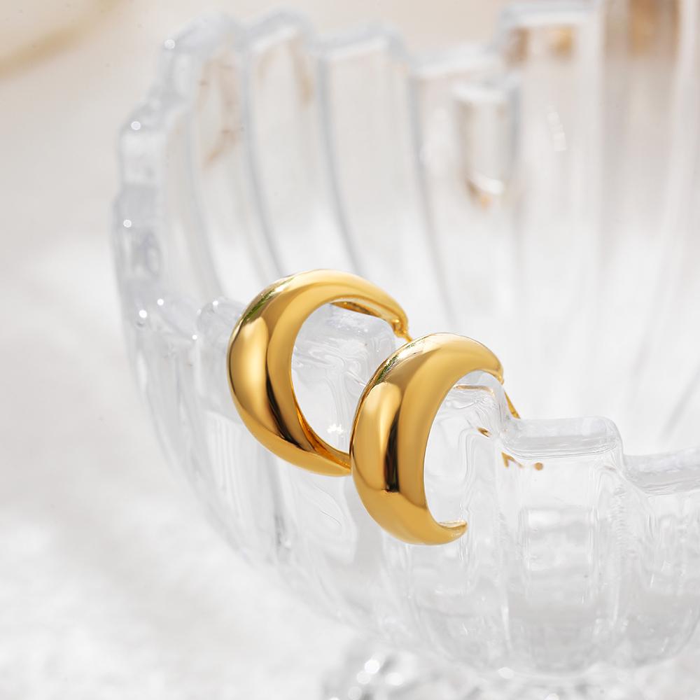Vintage 18K Gold Plated C Shape Women's Earrings Sleek PVD Stainless Stee Metal Minimalist Ear Hoops Autumn Winter Jewelry Gifts