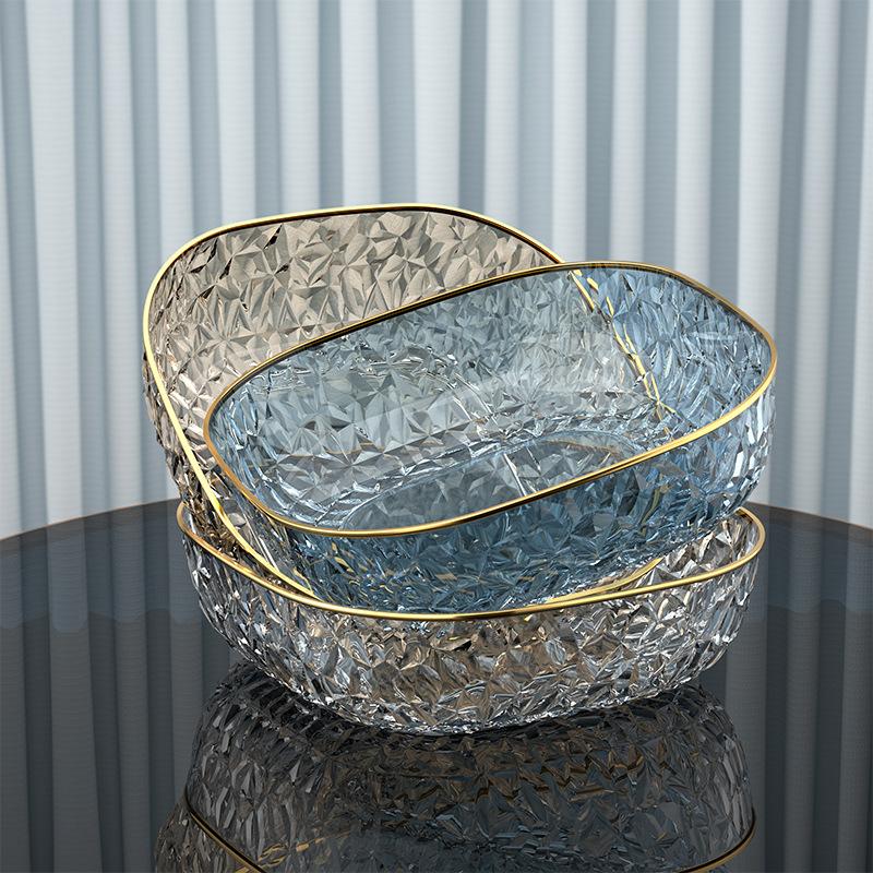 Fruit Plate Household Living Room Coffee Table Fruit Plate Large Phnom Penh Light Luxury High-End Snacks Premium Crystal Fruit Pot Candy Plate