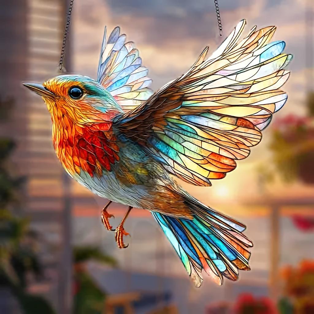 Cute Charming Cardinals Suncatcher Stained Glass Effect Hanging Window Ornament  Windows Gardens or Indoor All Season Decoration